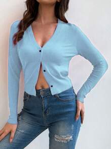 Chiquease Cárdigan ligero de unicolor, de moda para el verano - Celeste - Ver 4