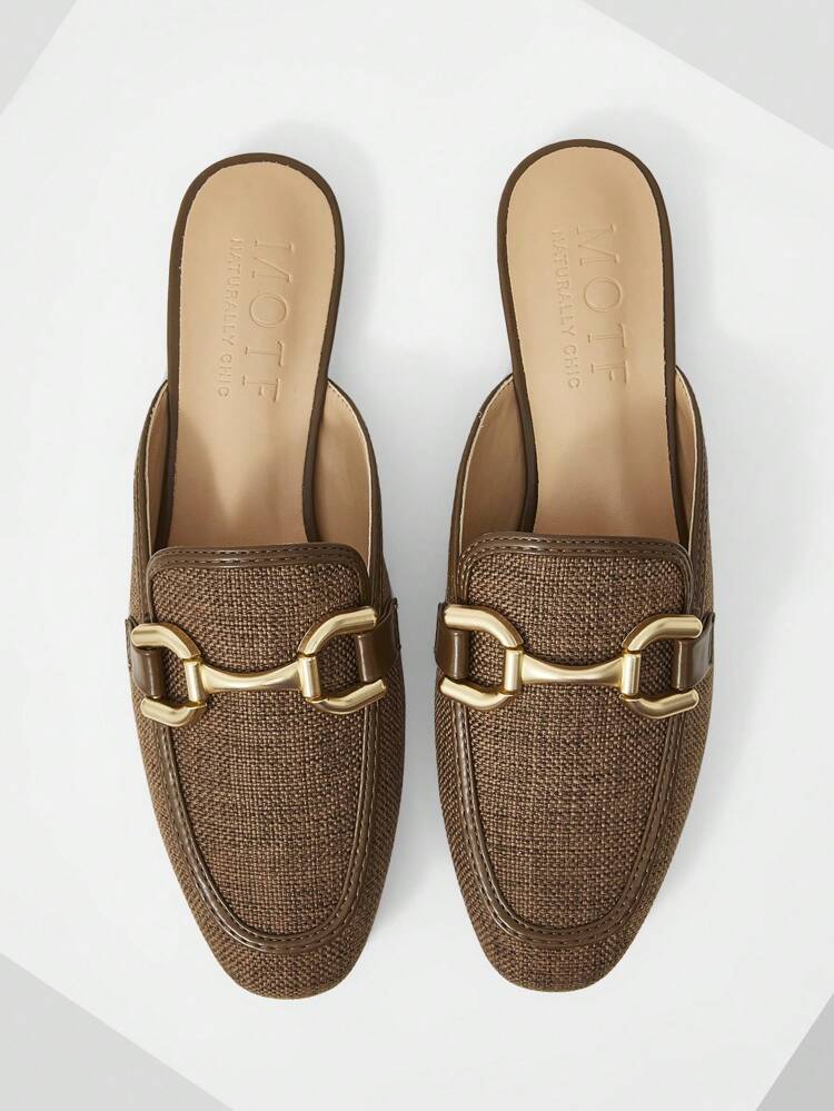 Sapatos Planos com Bico Redondo e Trama em Couro Sintético (PU)