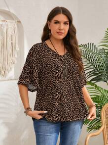 EMERY ROSE Plus Size Women's Graphic Tees Leopard Print Casual Vacation Tops T-Shirts Suitable For Spring And Summer Wear - Multicolor - View 4