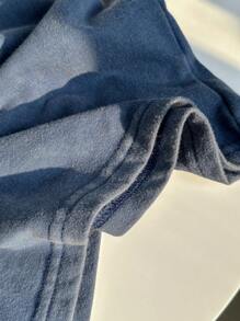 Comfortcana Plus Size Acid Wash Blue Loose V-Neck T-Shirt, Cotton Fabric, Suitable For Spring/Summer - Blue - View 5