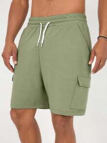 RueChic Cotton Men Flap Pocket Side Drawstring Waist Shorts
