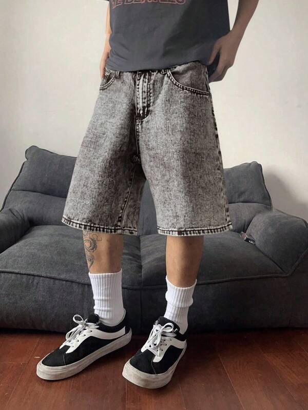 Manfinity Hypemode Plus Size Men's Washed & Distressed Denim Casual Shorts Short Jeans For Men Baggy Jeans Shorts Men Hang Out Going Out Tropical Vacation Street