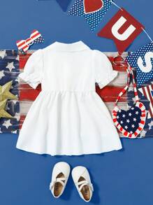 SHEIN Baby Girl Summer White Independence Day Print Mock 2 Pieces Dress With Decoration, Daily Casual Outfit Necessity,4th Of July - White - View 2