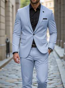 Manfinity Mode Ensemble de costume pour hommes de couleur unie, mode pour l'été