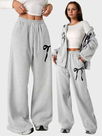 SHEIN Streecool Kids Tween Girl Oversized Straight Butterfly Pattern Sweatpants
