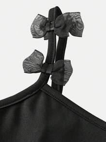 SHEIN Teen Girls Fitted Casual Dress With Bow Decor And Ruched Waist - Black - View 6