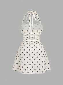 SHEIN MOD Women Polka Dot Pattern Halter Mini Dress - Apricot - View 2