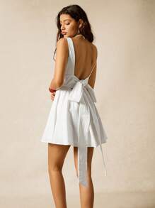 Easelle 荷叶边下摆棉质刺绣连衣裙 - 白色 - 查看 1