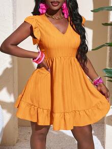 Slaydiva 2025 New Summer Music Festival, Easter, Western, Nomadic, St. Patrick's Day, Birthday Party, Graduation Season, Student, Daily Casual, All-Match Versatile, Leisure, Cruise Travel, Beach, Sun Bathing, Viral Fashionable, Textured, Ruffle Sleeves, A-Line, Gathered, Rose Pink, Women's Dress Orange Summer Dress Orange Vacation Dress Orange Dress Butterfly Sleeve Dress Ruffle Dress - Orange - View 7