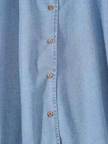 Vestido vaquero azul desgastado de manga corta con escote en V, ajustado y delgado, de uso versátil casual diario, para niñas adolescentes, verano - Azul lavado medio - Ver 6
