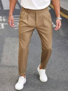 Manfinity Bizformal Men's Casual Slim Tapered Solid Color Suit Pants - Camel - View 1