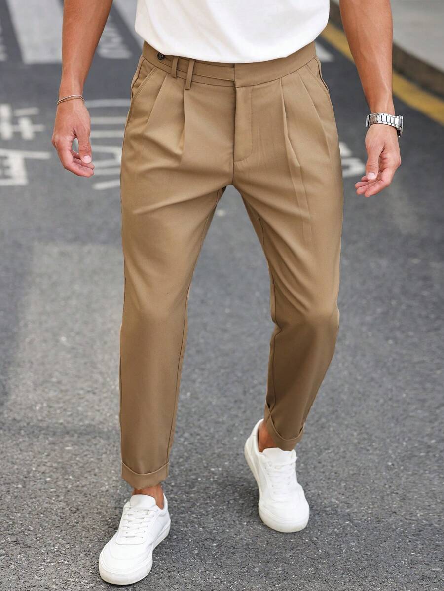 Manfinity Bizformal Men's Casual Slim Tapered Solid Color Suit Pants - Camel - View 1