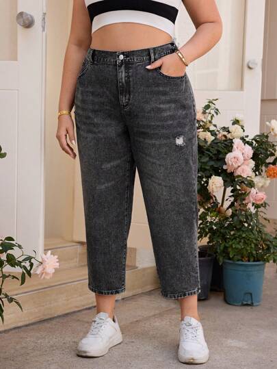 SHEIN Essnce 大码简约时尚牛仔裤，适合夏季