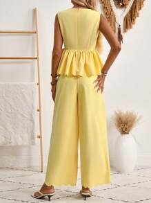 Women Two Pieces Outfits For Daily Wear - Yellow - View 2