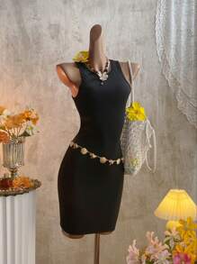 Attitoon Vestido midi sin mangas minimalista y casual, ajustado, adecuado para el verano - Negro - Ver 12