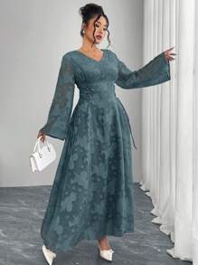 Modelyn Vestido de talla grande de unicolor elegante con mangas acampanadas y cortes
