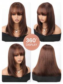 Glueless Layered Straight Wig Bob Wig With Bangs Human Hair 4x4 Pre-Cut Lace Glueless Wigs Silk Bob Wig Wear And Go Breathable Short Bob Wigs 4# Chocolate Brown Bob Wig 10-14 Inch - S4 - View 5