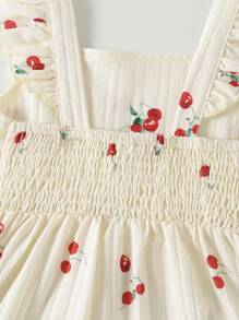 1 szt. Vintage Casual Slim-Fit Unique Cherry All-Over Print Romper, odpowiedni na zajęcia na świeżym powietrzu i do szkoły latem