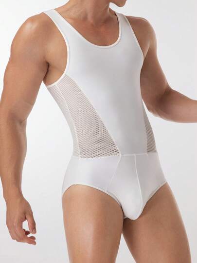 Men's Solid Color Hollow Design Sleeveless Jumpsuit