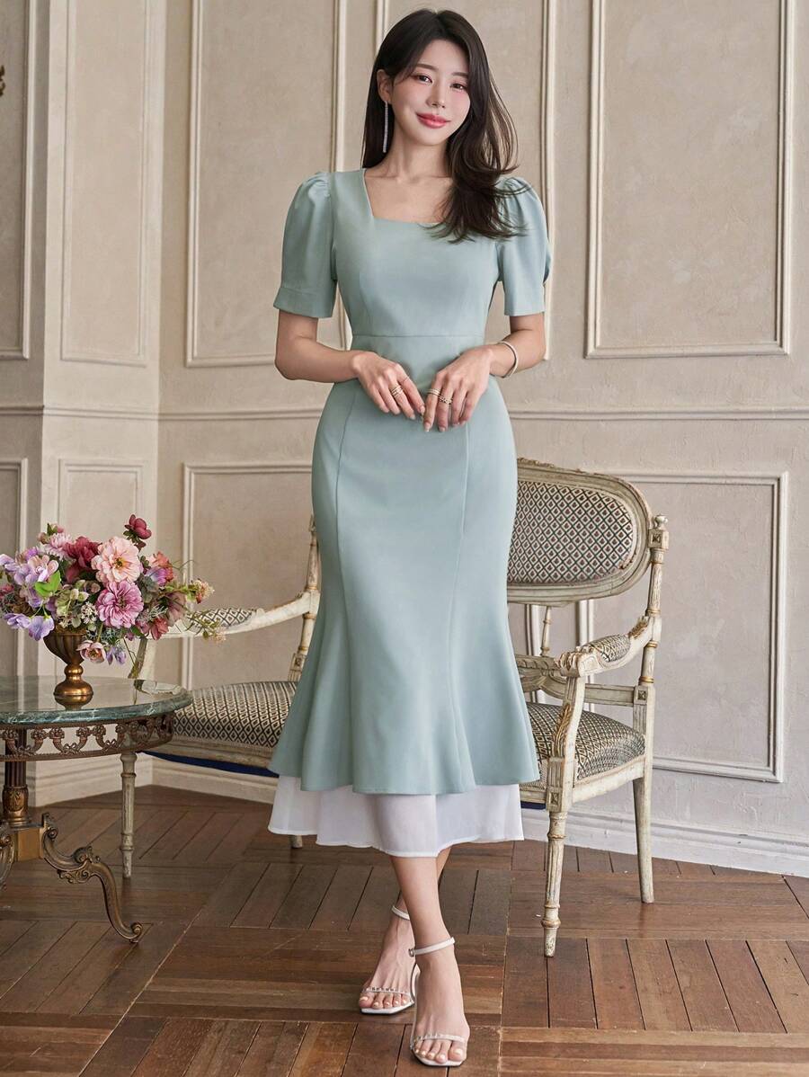 DAZY Neues elegantes Sommer-Midikleid für Frauen, 2-in-1 Maxikleid - Pastellgrün - Übersicht 1