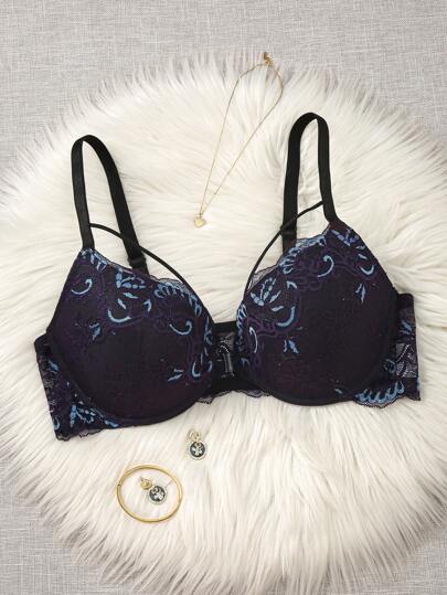 SHEIN 性感浪漫休闲舒适前扣蕾丝钢圈加大码聚拢文胸，提升支撑