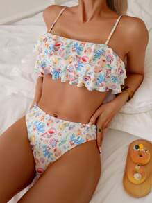 Swim Mod Women's Vacation Beach All-Over Print Swimsuit Set For Summer - Multicolor - View 5