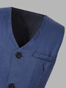 SHEIN 3 件套男童休闲优雅海军蓝绅士套装：西装背心和裤子，适合正式场合和派对 - 藏蓝色 - 查看 5