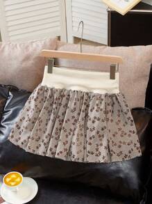 Muvela Women's Plaid Floral Print Contrast Color Tie Waist Mini Skirt, Fashion Summer Clothing - Brown - View 2