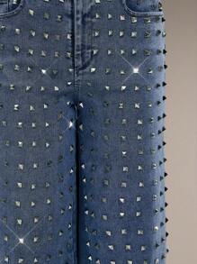 Denimoi Jeans de pierna ancha con lavado suave y remaches - Azul lavado medio - Ver 2