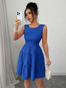 Elenzga 女式纯色后背蝴蝶结装饰无袖迷你连衣裙