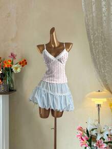 CovetEZ Camisola floral encaje de flores en miniatura con escote en V profundo para mujer, atuendo de primavera/verano