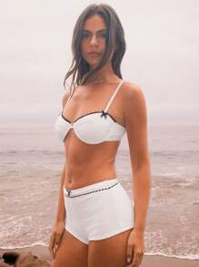 WESTFADE 春夏细肩带撞色边比基尼上衣 - 白色 - 查看 4