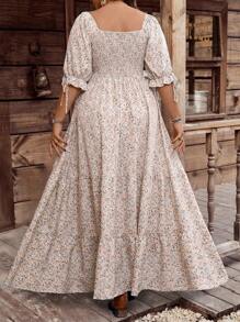 EMERY ROSE Plus Size Women's Bohemian Style Vintage Square Collar Romantic Multi-Color Ditsy Floral Long Layered Dress - Multicolor - View 2