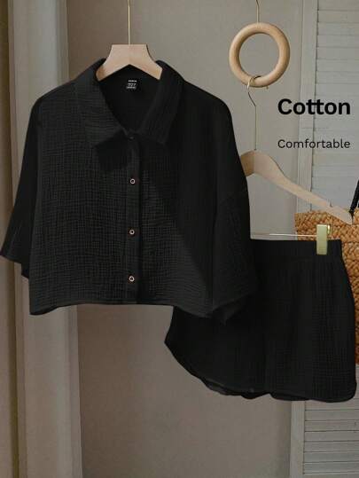Comfortcana Bộ 2 áo sơ mi và quần short Black Summer Resort dành cho nữ