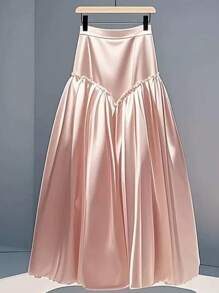 Franclia 女士纯色荷叶边百褶优雅半身裙 - 藕粉色 - 查看 6