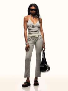 TypaGal Cross-Strap Contrast Color Sleeveless Tight Fit Athletic Tank Top - Grey - View 4