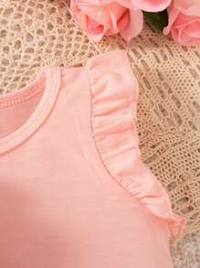 SHEIN 女婴心形印花圆领盖袖 T 恤和短裤两件套，舒适休闲套装，夏季 - 彩色 - 查看 6