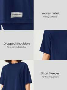 GLOWMODE Kaos Lengan Pendek Leher Bulat Ukuran Besar Unisex Katun Pima untuk Pakaian Kasual Sehari-hari - Dark Blue - View 3