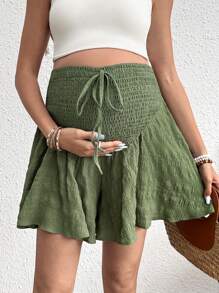 SHEIN Pantaloni scurți de Maternitate Solide, La Moda Pentru Vară - Menta verde - Vizualizare 4