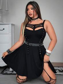 Whyspr 大码朋克风格度假蝴蝶结装饰领连衣裙 - 黑色 - 查看 7