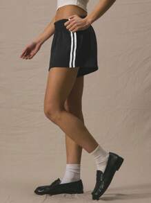 MUSERA 套穿式侧条纹跑步短裤 夏季可爱度假 90年代运动 Y2K 秋季返校日常休闲秋季假日复活节 - 黑色 - 查看 4