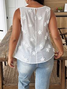 SHEIN Clasi Plus Size Women 3D Floral Decor Sleeveless Round Neck Fashion Blouse - White - View 2