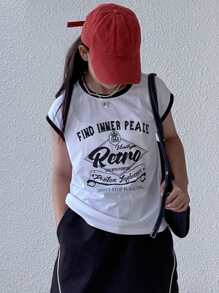 Dazy Kids ملابس علوية مطبوعة بياقة مستديرة للبنات المراهقات، صيفية، ملابس عودة إلى المدرسة - أبيض - مشاهدة 1