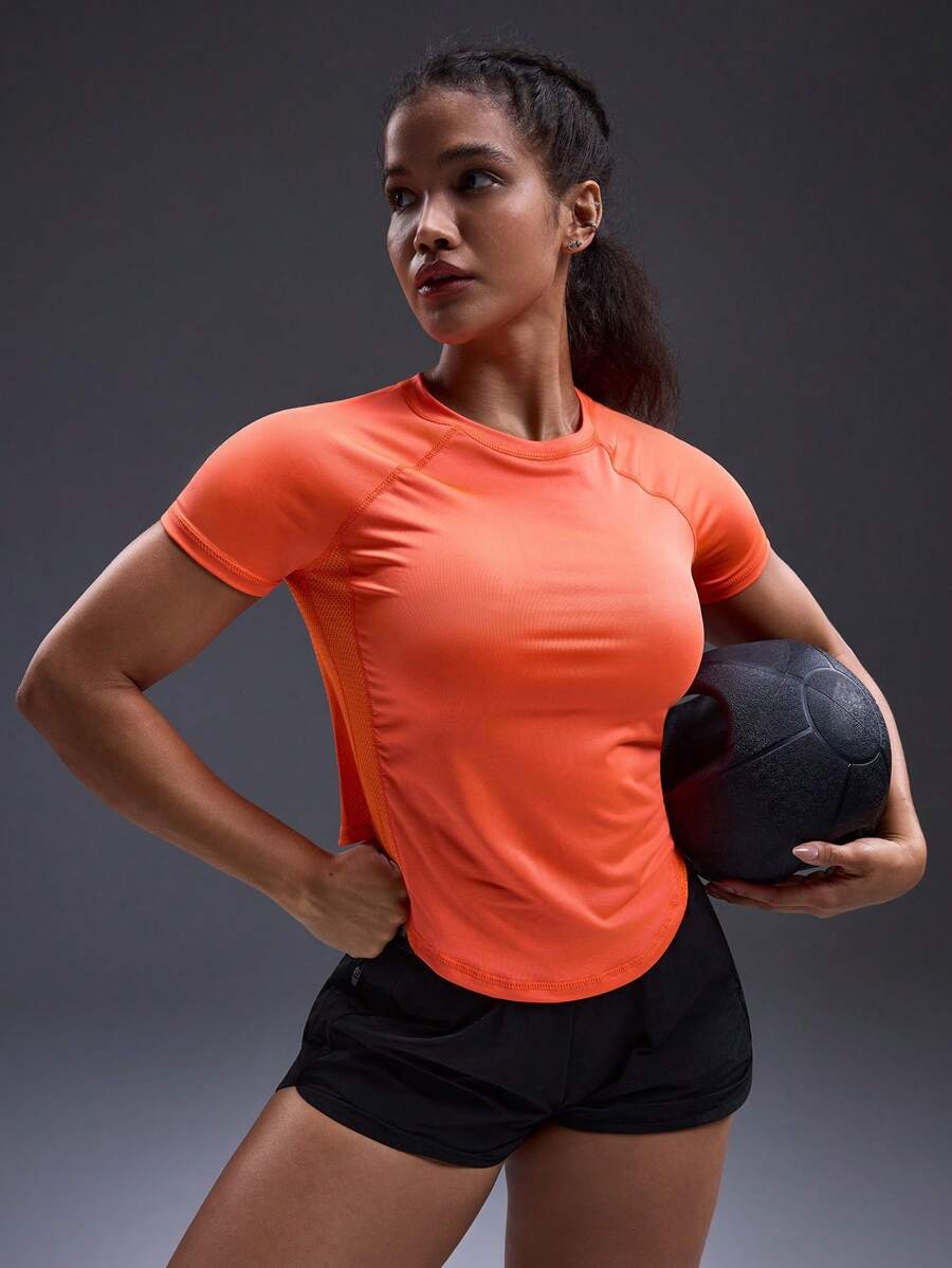 Powerista Women's Solid Color Raglan Sleeve Short Sleeve Casual Fitness T-Shirt - Orange - View 1