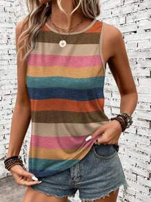 SHEIN LUNE Top de tirantes de cuello redondo a rayas de colores para mujer, apto para primavera y verano