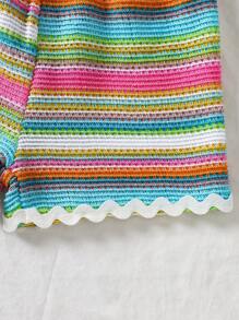 Set de 2 piezas de top corto de tirantes de punto con estampado de arcoíris y pantalones acampanados de cintura elástica para bebés niñas, adecuado para 6M-3T, para ir a la escuela, casual, calle, vacaciones, deportes, bebé niña, jersey, pantalones cortos - Multicolor - Ver 4