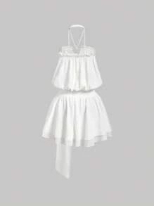 SHEIN MOD White Bohemian Style Strapless Dress, Suitable For Music Festivals, Vacation, Country Style - White - View 3