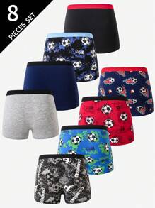 8pcs/Pack Toddler Tween Boy Cotton Colorful Football Printed Boxer Briefs, Multipurpose Underwear All Seasons Back To School Fashion - Multicolor - View 2