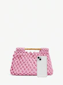 SHEIN SXY 波西米亚风格编织手提包，女士大容量手拿包 - 粉色 - 查看 4