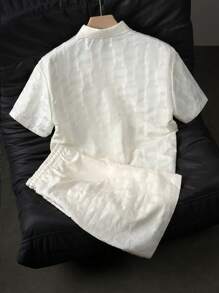 Claim Dot 男士短袖衬衫和短裤套装，时尚夏季服装，衬衫套装，男士套装男士衬衫公司 - 杏色 - 查看 2